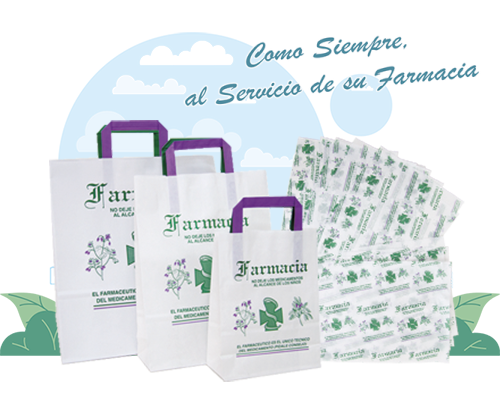 Bolsas de papel y plástico para farmacias, bolsas con asa plana, asa rizada, sobres de papel y bobinas de papel. Compra online.